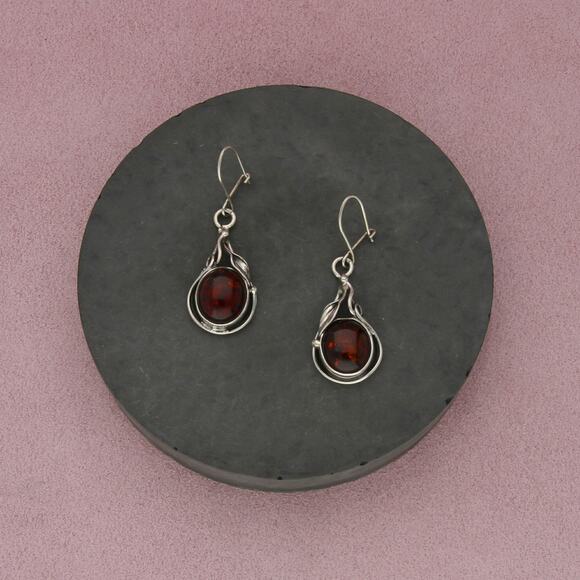 sterling silver vintage polish amber dangle earrings - Picture 1 of 3